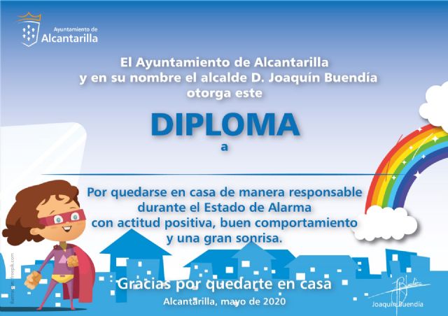 El Ayuntamiento diseña diplomas para reconocer la buena actitud de los niños durante el confinamiento