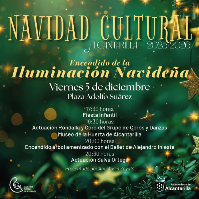 Mañana comienza la Navidad en Alcantarilla con la iluminación del árbol de la plaza Adolfo Suárez