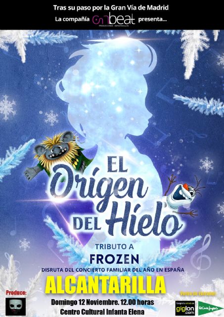 El origen del hielo, musical tributo a Frozen, llega el próximo 12 de noviembre al Centro Cultural Infanta Elena de Alcantarilla, a partir de las 12:00h. Las entradas están disponibles a través de la página web de Giglon.com