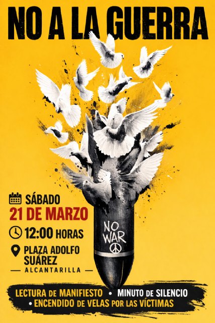 La ciudadanía de Alcantarilla podrá alzar la voz por la paz con una concentración que grite 'No a la guerra'