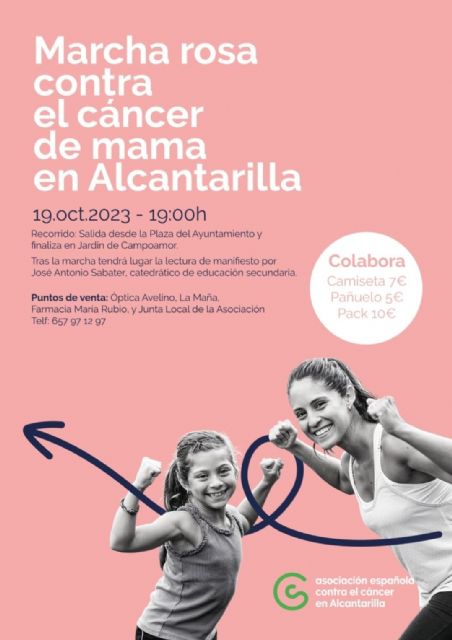 Alcantarilla se suma a la lucha contra el cáncer de mama con la marcha solidaria y el lazo rosa en el Ayuntamiento