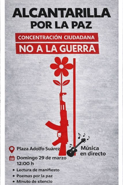 Alcantarilla volverá a decir 'no a la guerra' en una concentración ciudadana el próximo 29 de marzo