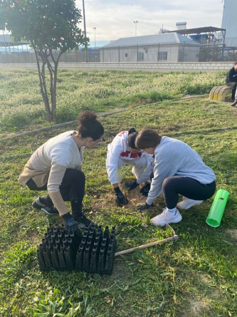El Ayuntamiento planta 25 nuevos pinos en el entorno de la mota del río con la colaboración del IES Francisco Salzillo