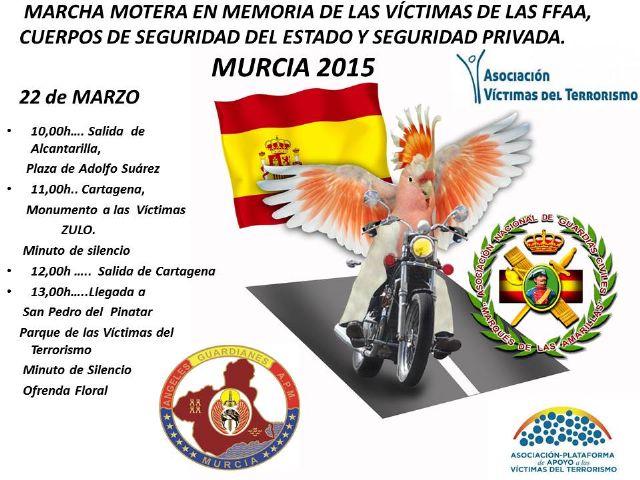 El próximo domingo, desde la plaza Adolfo Suárez de Alcantarilla, saldrá la IV Marcha Motera en memoria de las Víctimas del Terrorismo
