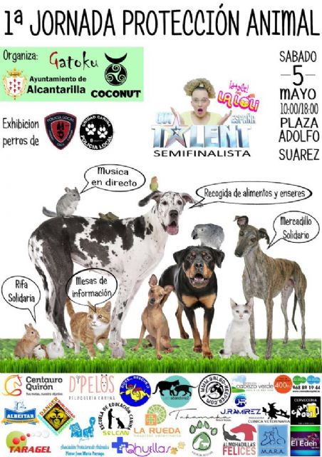 Alcantarilla tendrá mañana la primera Jornada de Protección Animal, en la plaza Adolfo Suárez, de 10 de la mañana a seis de la tarde