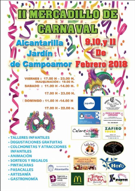Alcantarilla tendrá en este fin de semana carnavalero, el II Mercadillo de Carnaval en el jardín de Campoamor y Chirigotas en el Centro Cultural Infanta Elena