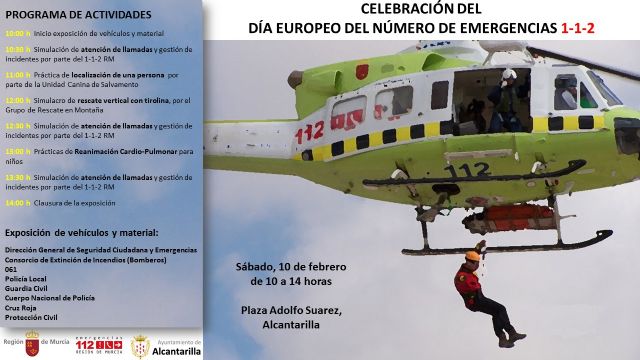 Alcantarilla acoge el sábado próximo la jornada conmemorativa del Día Europeo del 112 en la plaza Adolfo Suárez