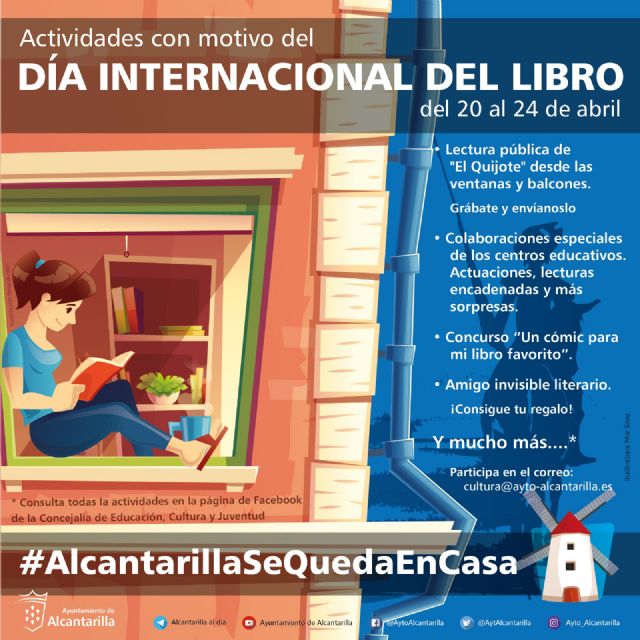 Alcantarilla celebra el Día del Libro con lectura de 'El Quijote' desde los balcones, concurso de cómic y amigo invisible literario