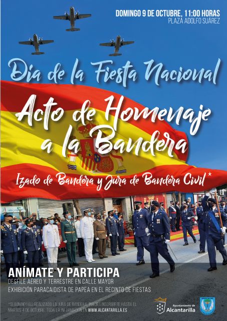 Últimos días para solicitar la participación en la Jura de Bandera para personal civil el 9 de octubre en Alcantarilla